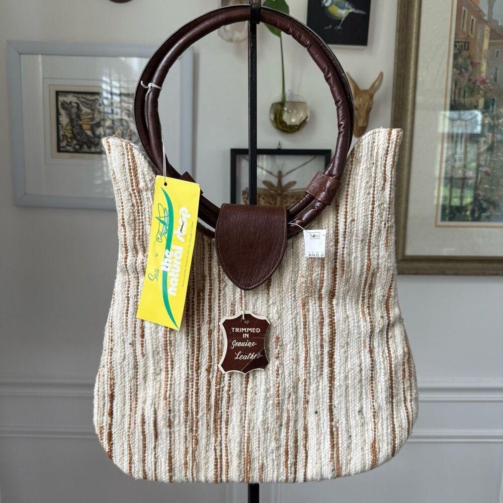 NWT NOS Vintage Sears Natural Shop Textile Leather Purse Neutrals